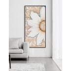 Relief Floral Mother of Pearl Wall Art with Pearled Texture and Black Frame