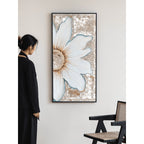 Relief Floral Mother of Pearl Wall Art with Pearled Texture and Black Frame