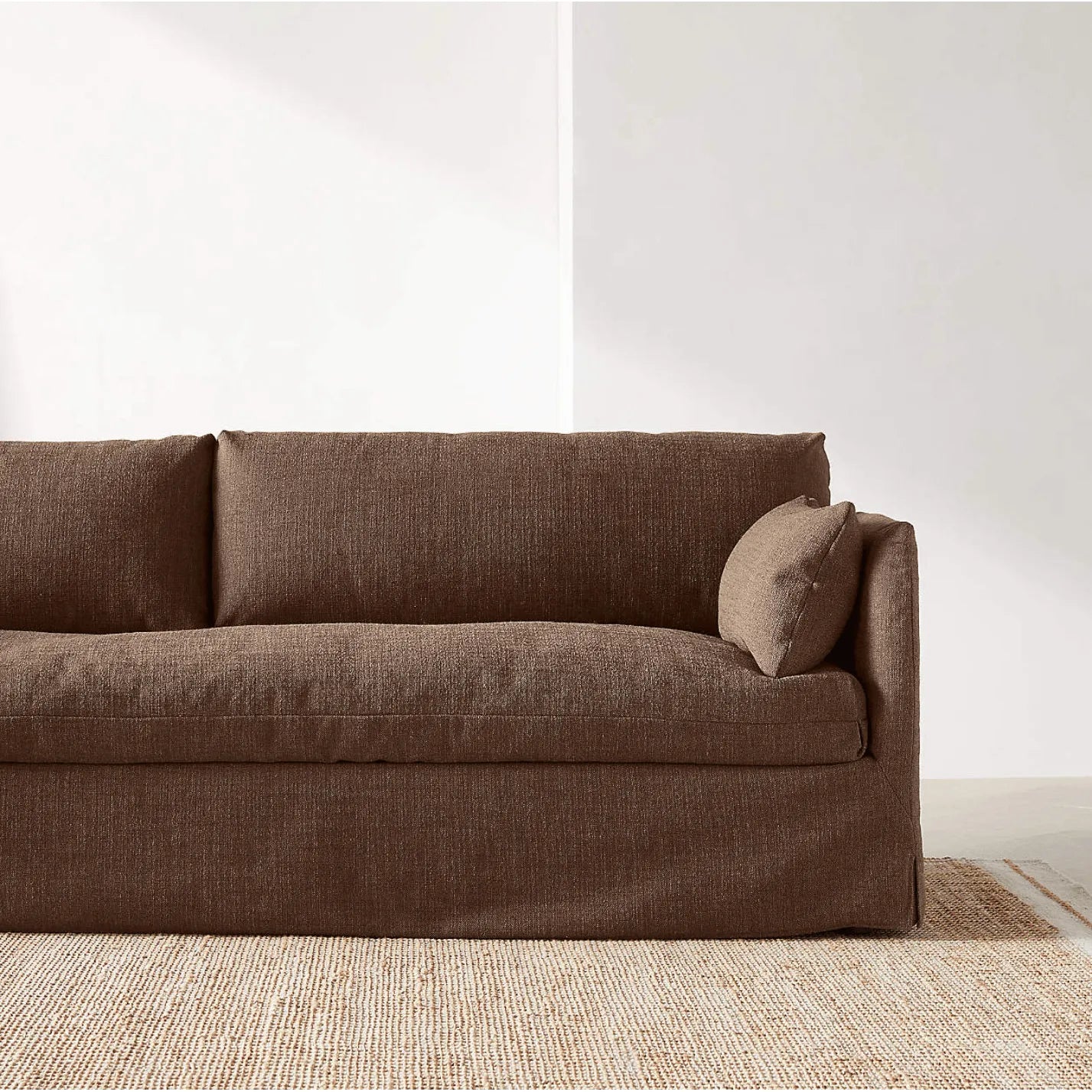 Resort-Inspired Slipcover Sofa with Tailored Skirt and Textured Linen Look