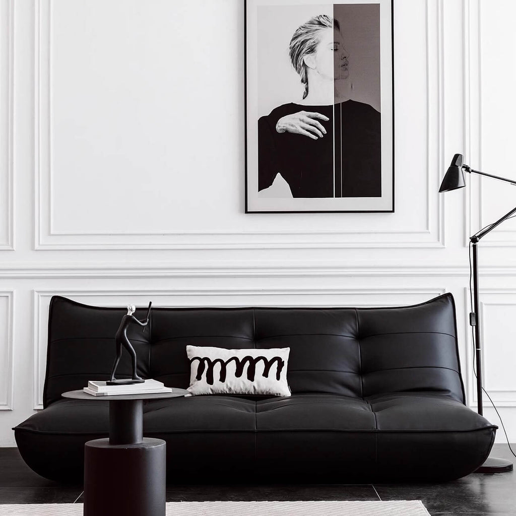 Black retro microfiber leather sofa bed with reclining and armless design for versatile comfort main product image