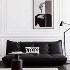 Black retro microfiber leather sofa bed with reclining and armless design for versatile comfort main product image