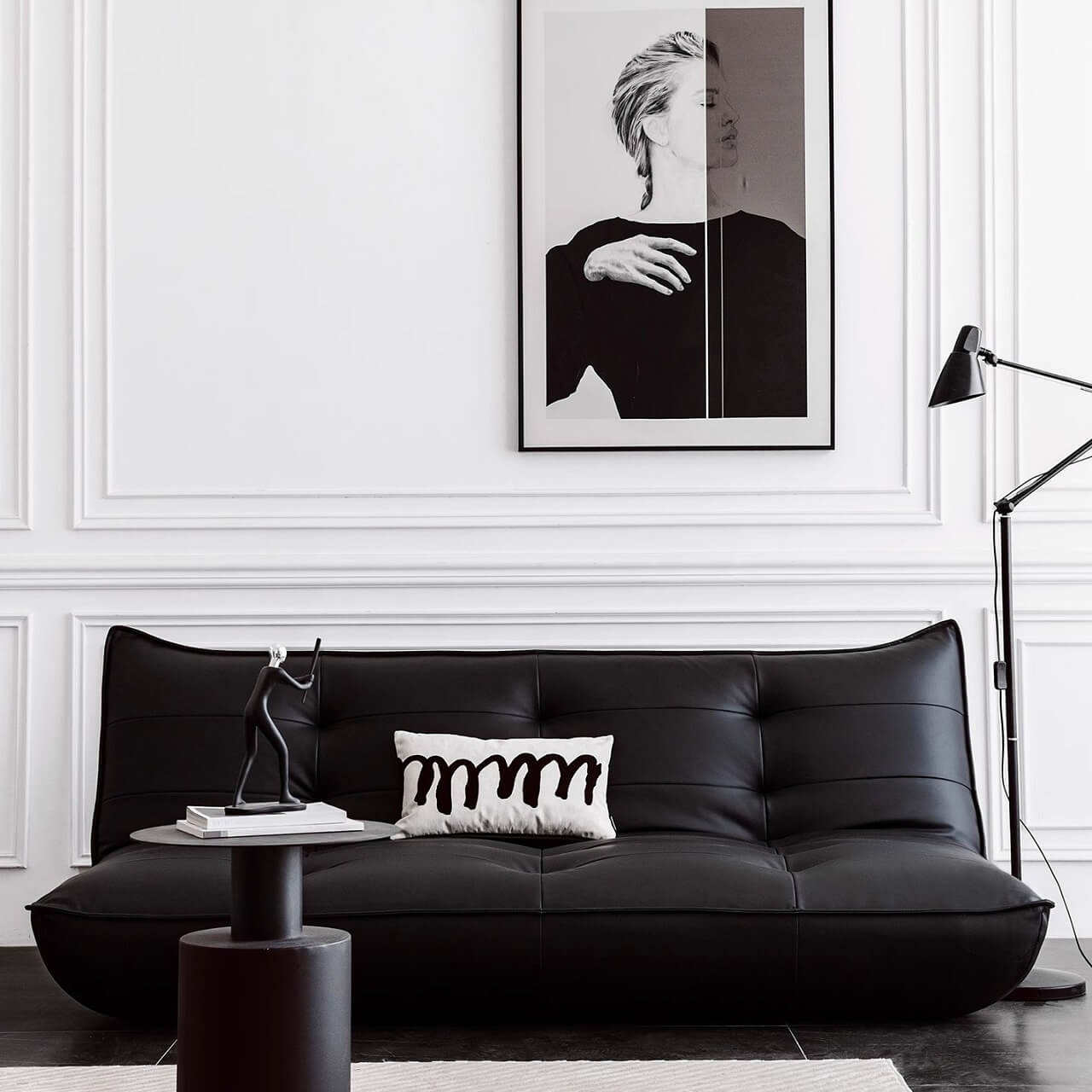 Black retro microfiber leather sofa bed with reclining and armless design for versatile comfort main product image