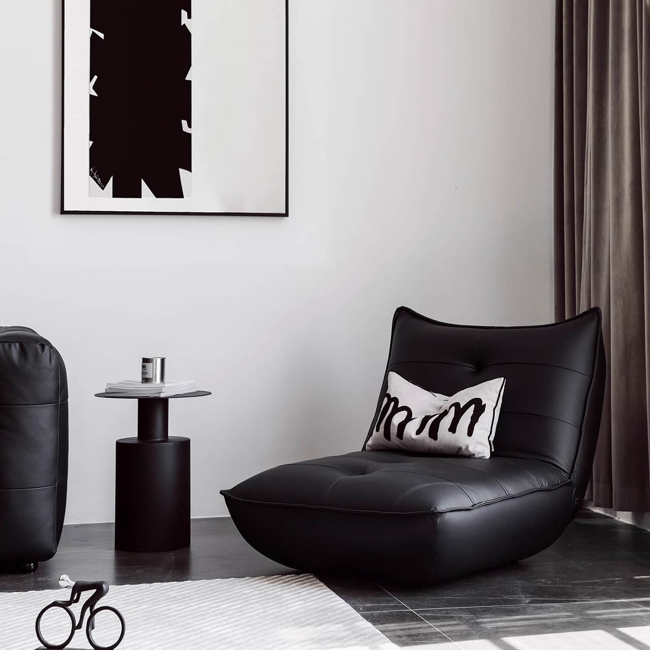 Black retro microfiber leather sofa bed with reclining and armless design for versatile comfort