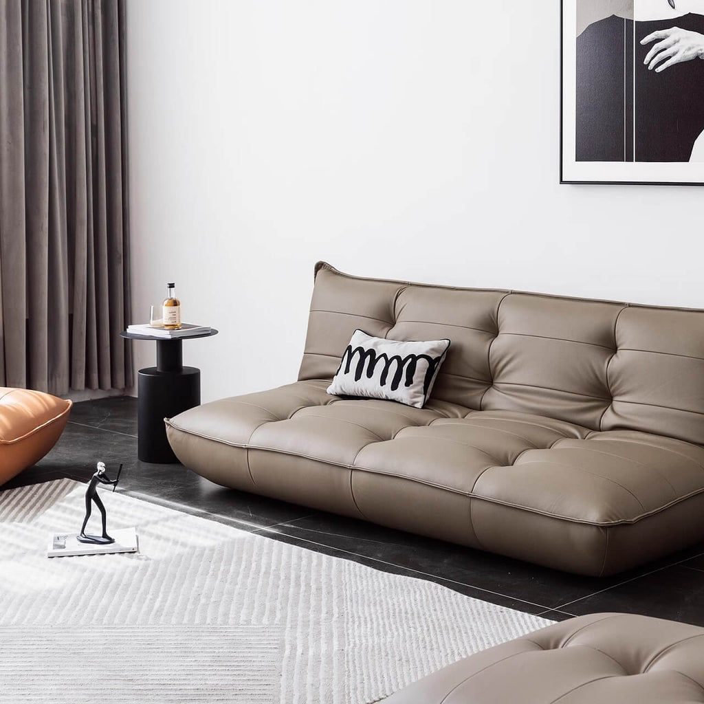 Black retro microfiber leather sofa bed with reclining and armless design for versatile comfort