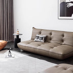 Black retro microfiber leather sofa bed with reclining and armless design for versatile comfort