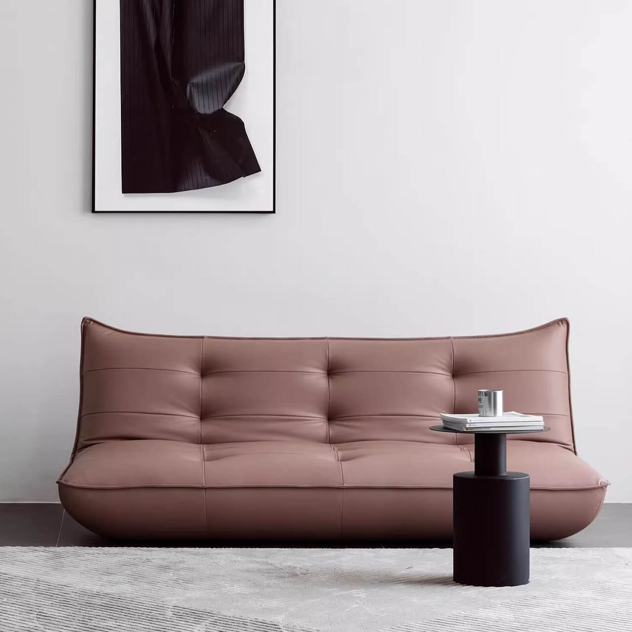 Black retro microfiber leather sofa bed with reclining and armless design for versatile comfort