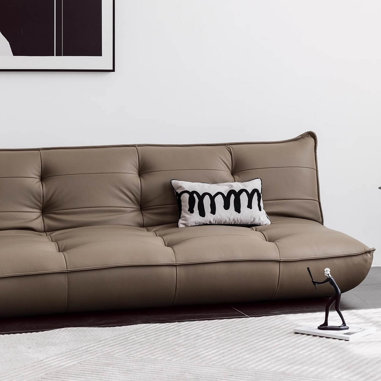 Black retro microfiber leather sofa bed with reclining and armless design for versatile comfort