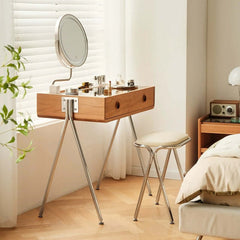 Retro Cherry Wood Vanity With Illuminated Mirror