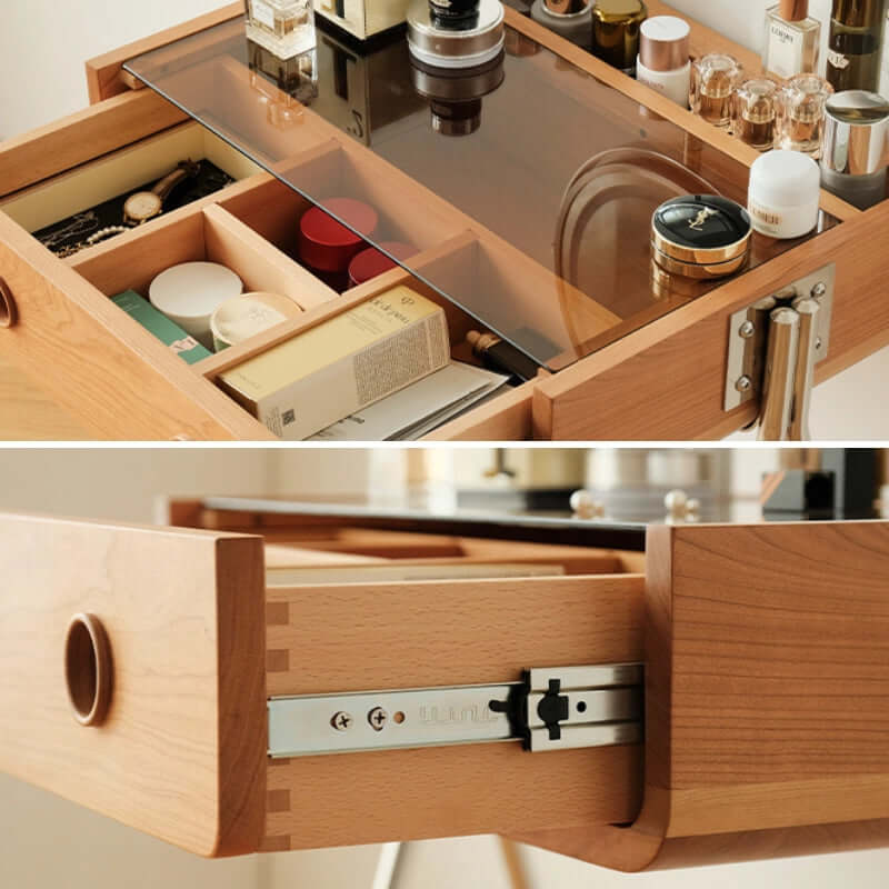 Retro Cherry Wood Vanity With Illuminated Mirror