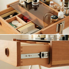 Retro Cherry Wood Vanity With Illuminated Mirror