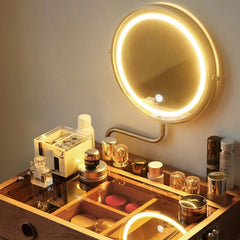 Retro Cherry Wood Vanity With Illuminated Mirror