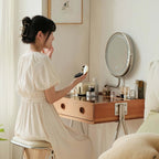 Retro Cherry Wood Vanity With Illuminated Mirror