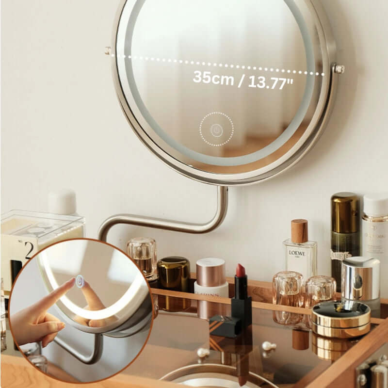 Retro Cherry Wood Vanity With Illuminated Mirror