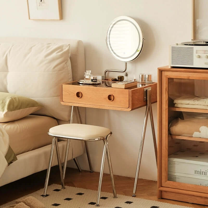 Retro Cherry Wood Vanity With Illuminated Mirror Main Product Image メイン画像