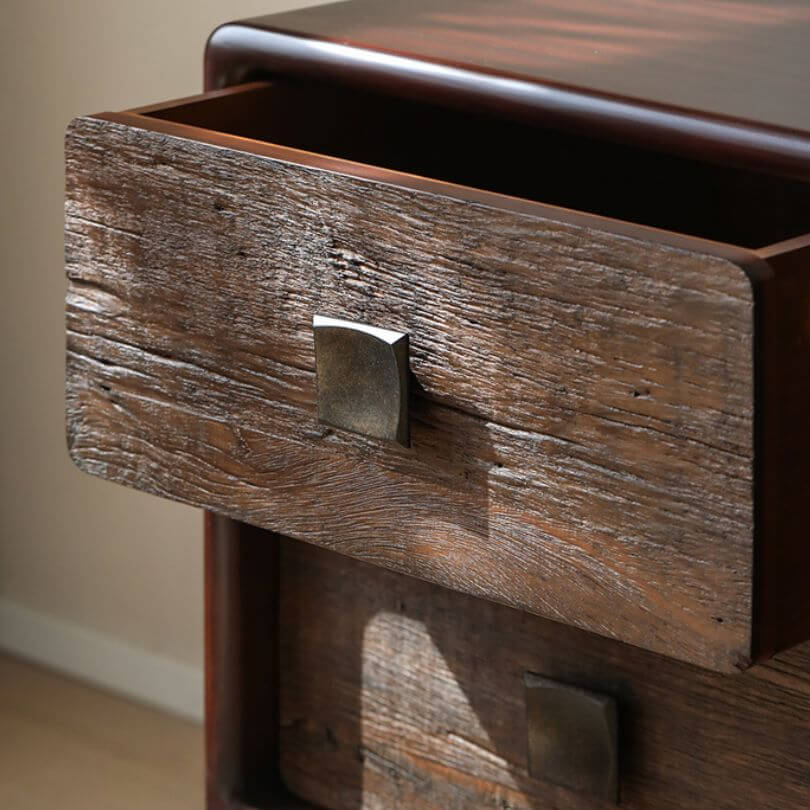 Retro Dark Brown Wooden Buffet Table with 8 Drawers
