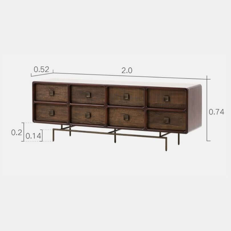 Retro Dark Brown Wooden Buffet Table with 8 Drawers