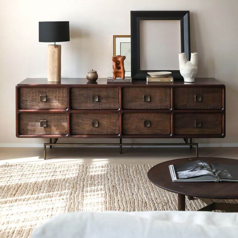 Retro Dark Brown Wooden Buffet Table with 8 Drawers Main Product Image Hauptbild