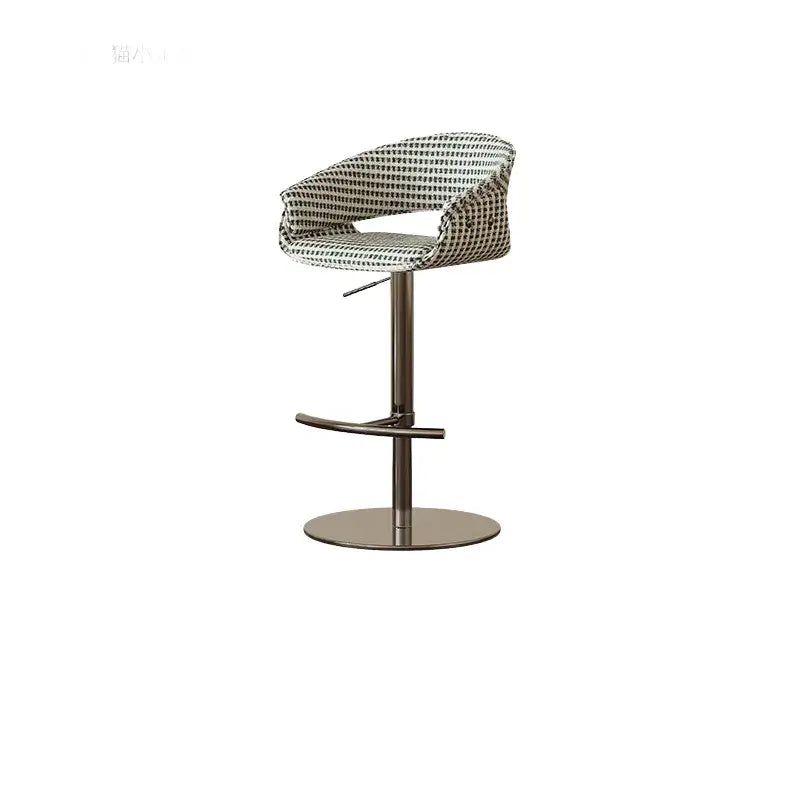 Retro Jacquard Adjustable Swivel Bar Stool With Wrapped Arms