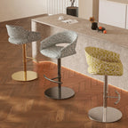 Retro Jacquard Adjustable Swivel Bar Stool With Wrapped Arms