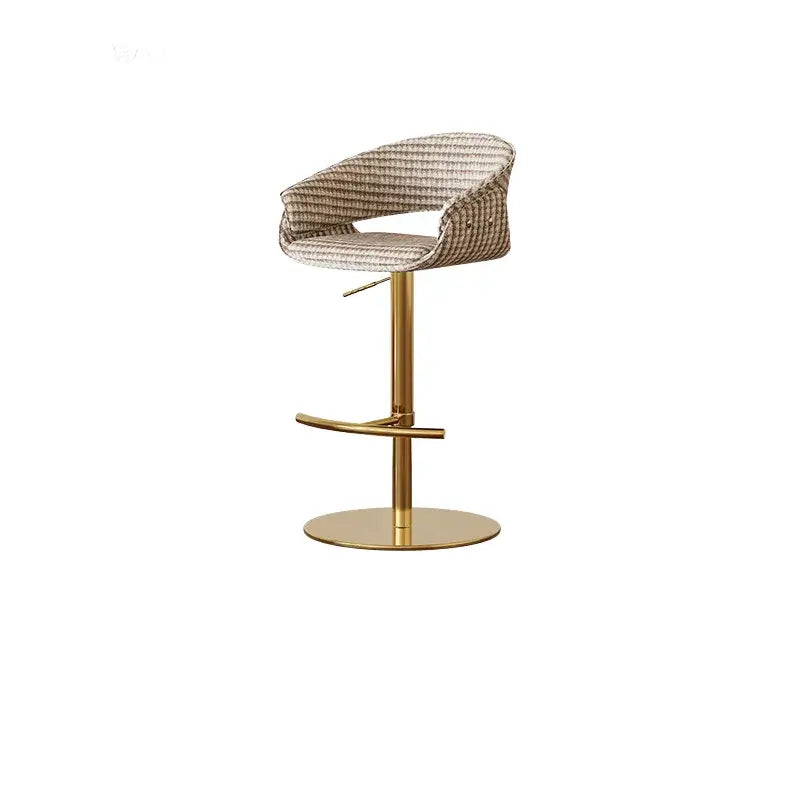 Retro Jacquard Adjustable Swivel Bar Stool With Wrapped Arms