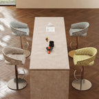 Retro Jacquard Adjustable Swivel Bar Stool With Wrapped Arms