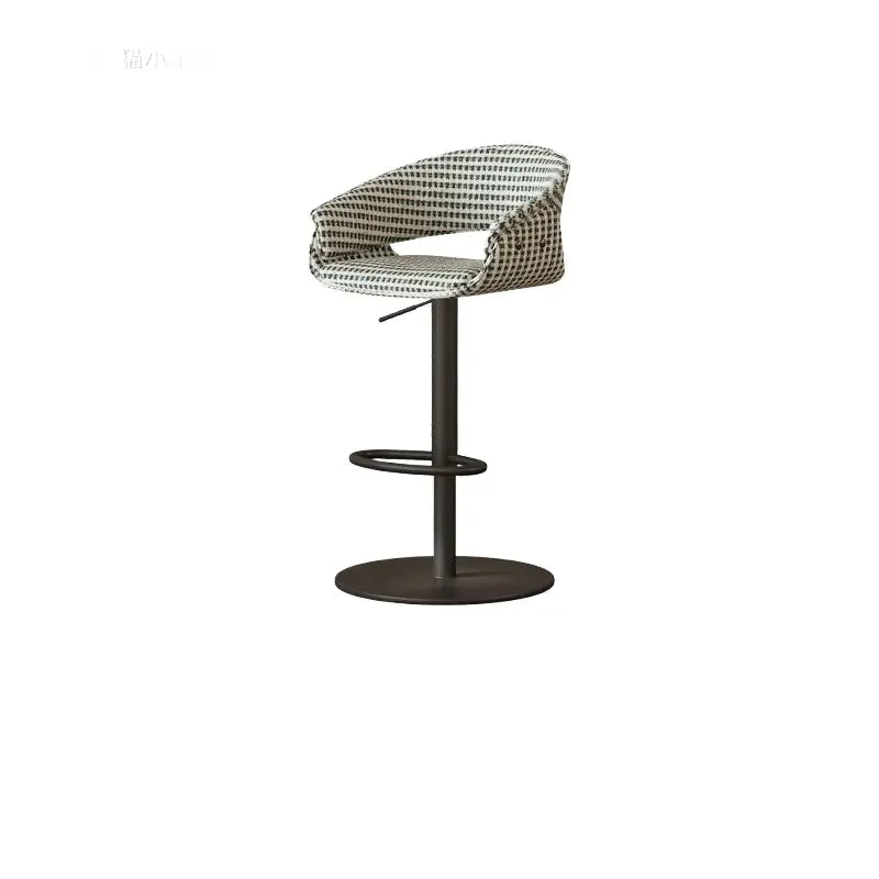 Retro Jacquard Adjustable Swivel Bar Stool With Wrapped Arms
