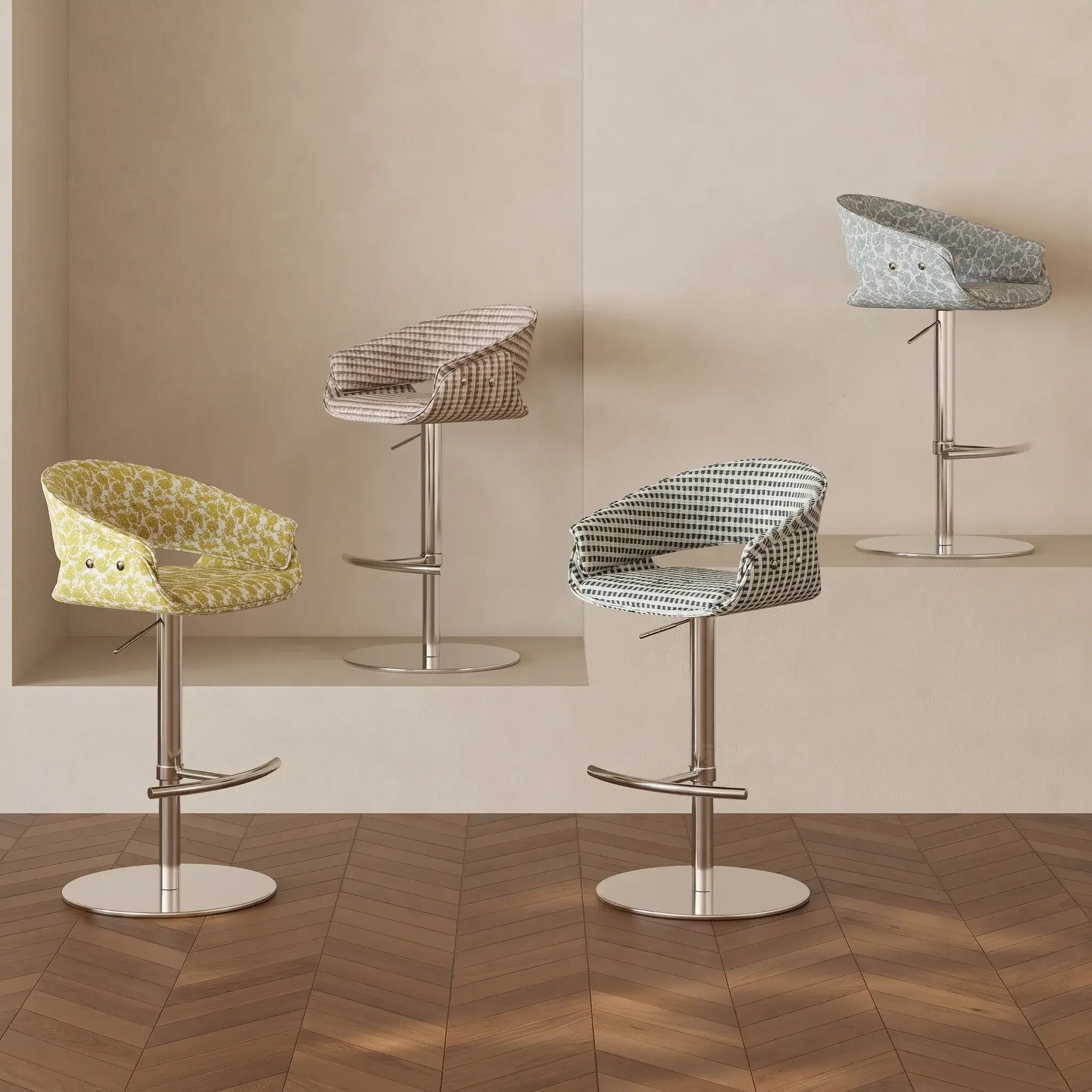 Retro Jacquard Adjustable Swivel Bar Stool With Wrapped Arms