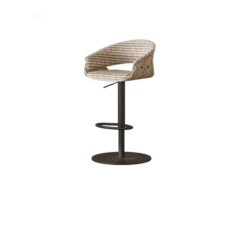 Retro Jacquard Adjustable Swivel Bar Stool With Wrapped Arms