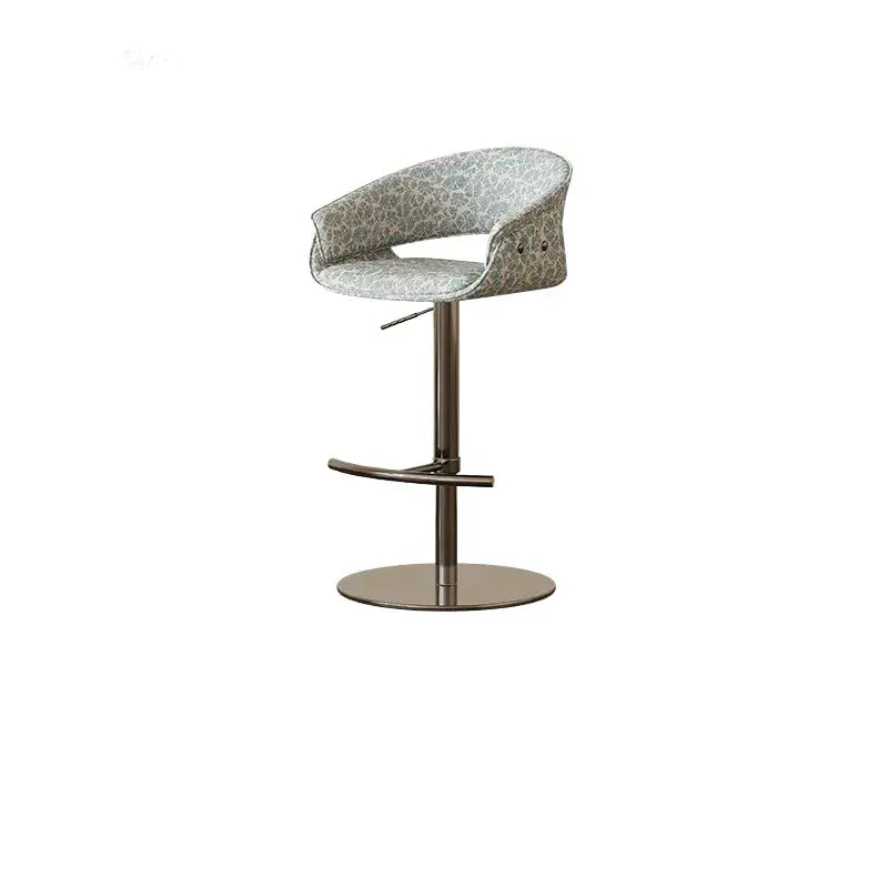 Retro Jacquard Adjustable Swivel Bar Stool With Wrapped Arms