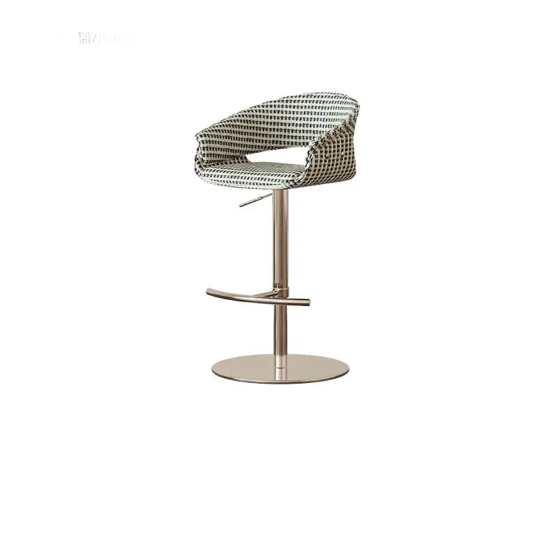Retro Jacquard Adjustable Swivel Bar Stool With Wrapped Arms