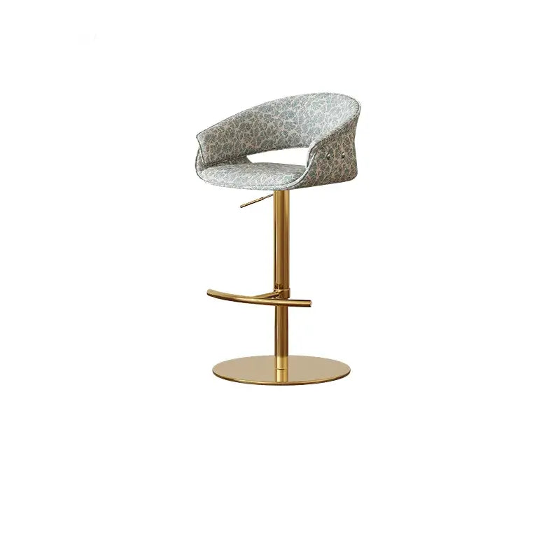 Retro Jacquard Adjustable Swivel Bar Stool With Wrapped Arms