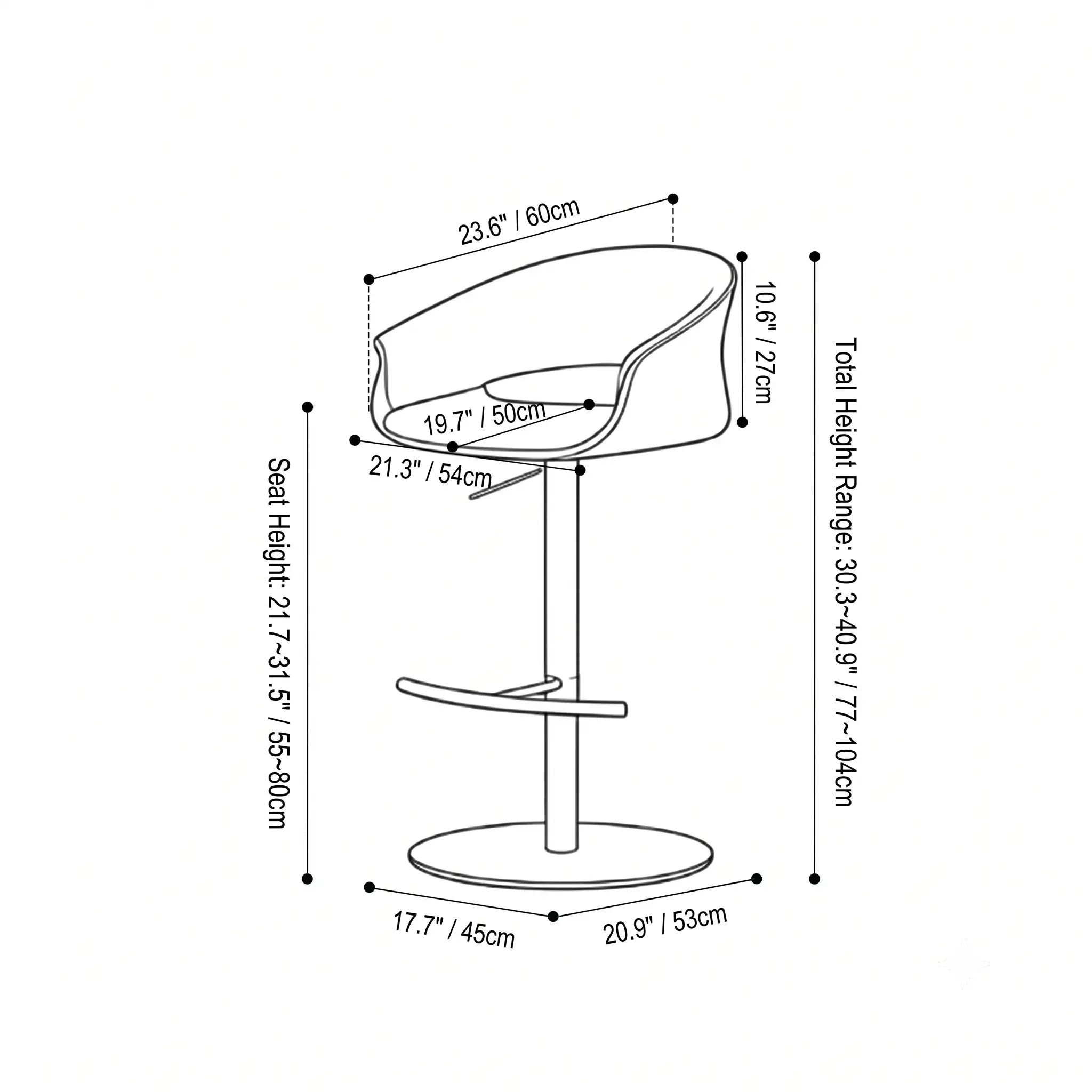 Retro Jacquard Adjustable Swivel Bar Stool With Wrapped Arms Dimensions