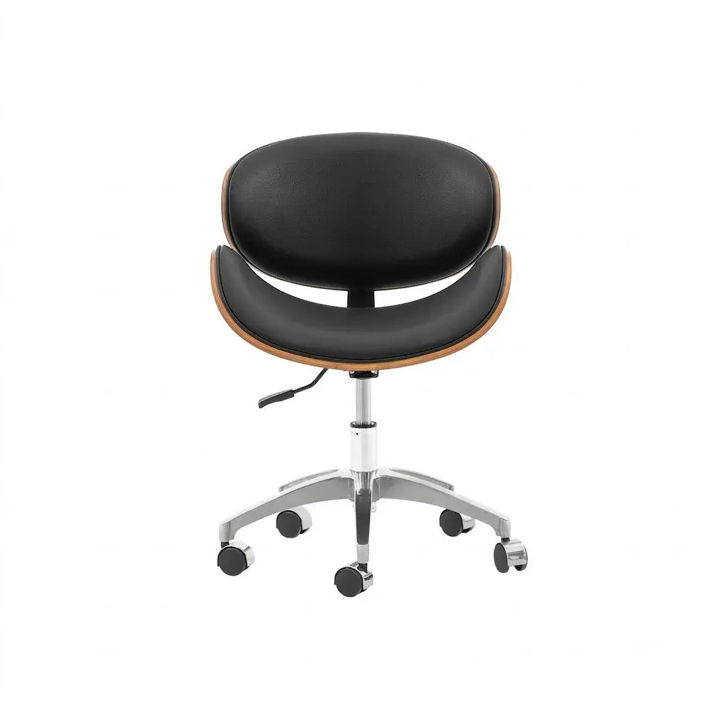 Retro Leather Office Chair Series with Wood Trim, Swivel Lift Base