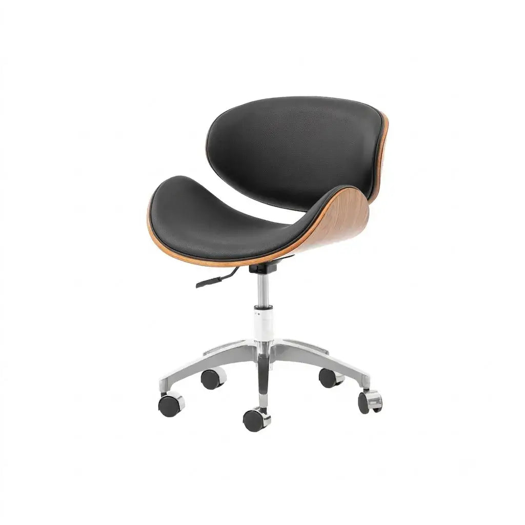 Retro Leather Office Chair Series with Wood Trim, Swivel Lift Base Main Product Image