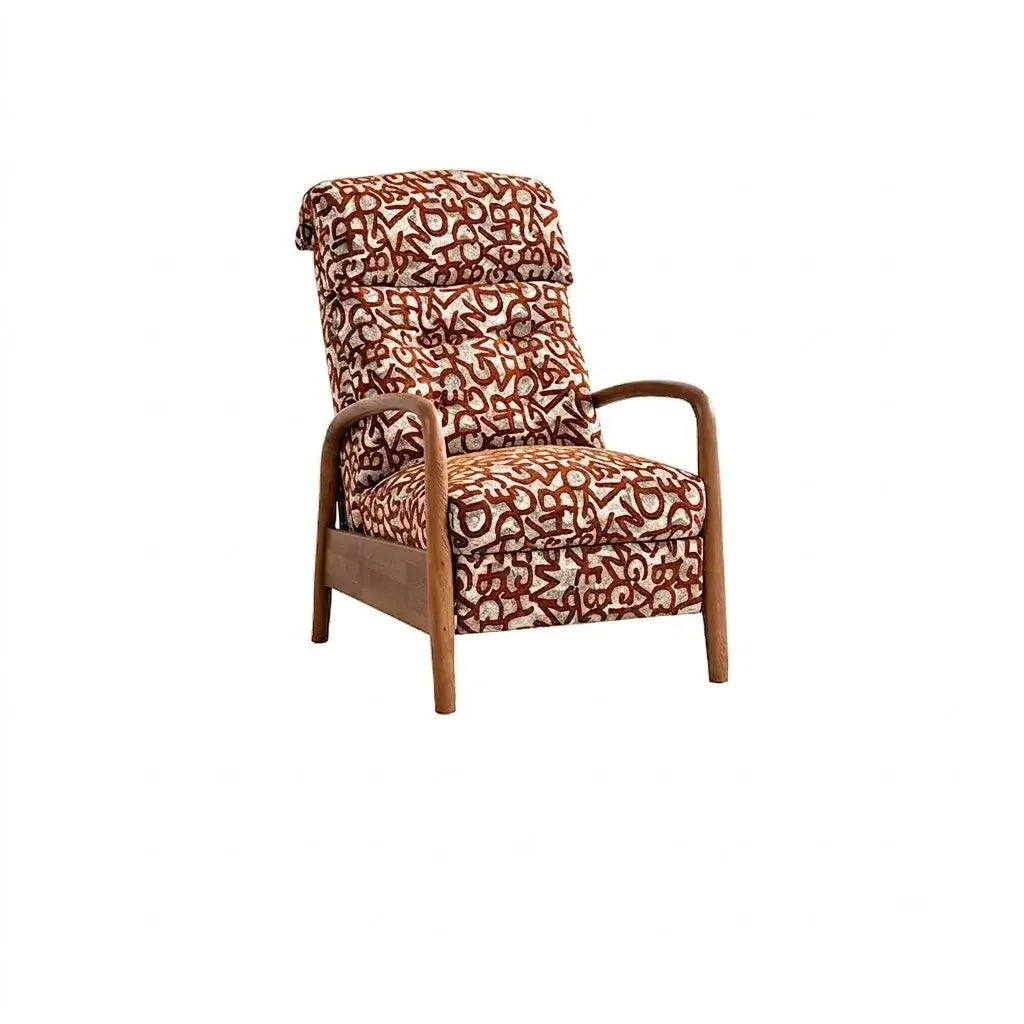 Retro Plaid Chair Recliner With Ash Wood Frame and Quilted Lounge Comfort