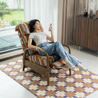 Retro Plaid Chair Recliner With Ash Wood Frame and Quilted Lounge Comfort