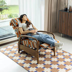 Retro Plaid Chair Recliner With Ash Wood Frame and Quilted Lounge Comfort
