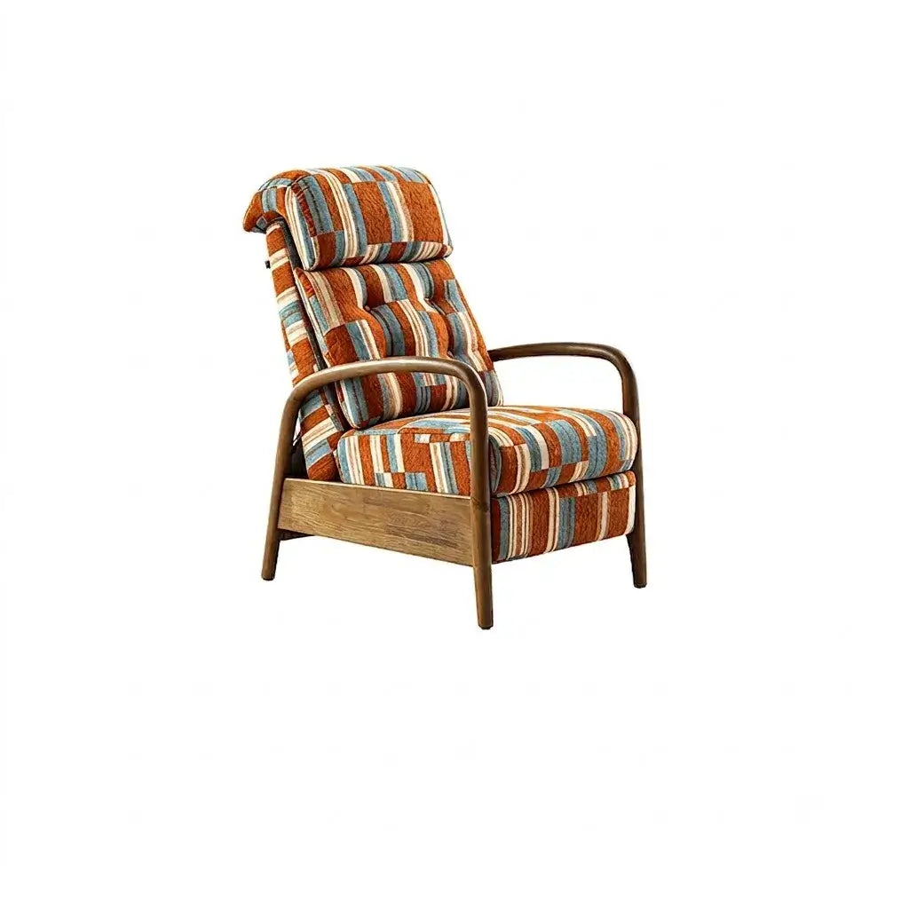 Retro Plaid Chair Recliner With Ash Wood Frame and Quilted Lounge Comfort