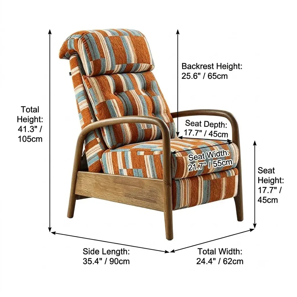 Retro Plaid Chair Recliner With Ash Wood Frame and Quilted Lounge Comfort Dimensions