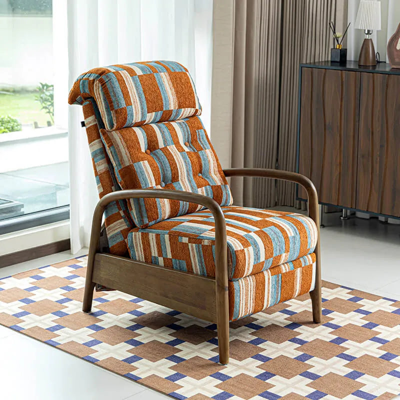 Retro Plaid Chair Recliner With Ash Wood Frame and Quilted Lounge Comfort Main Product Image Image principale du produit