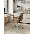 Retro Plaid Office Chair Series with Curved Wood Frame and Swivel Lift Base