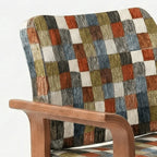Retro Plaid Office Chair Series with Curved Wood Frame and Swivel Lift Base
