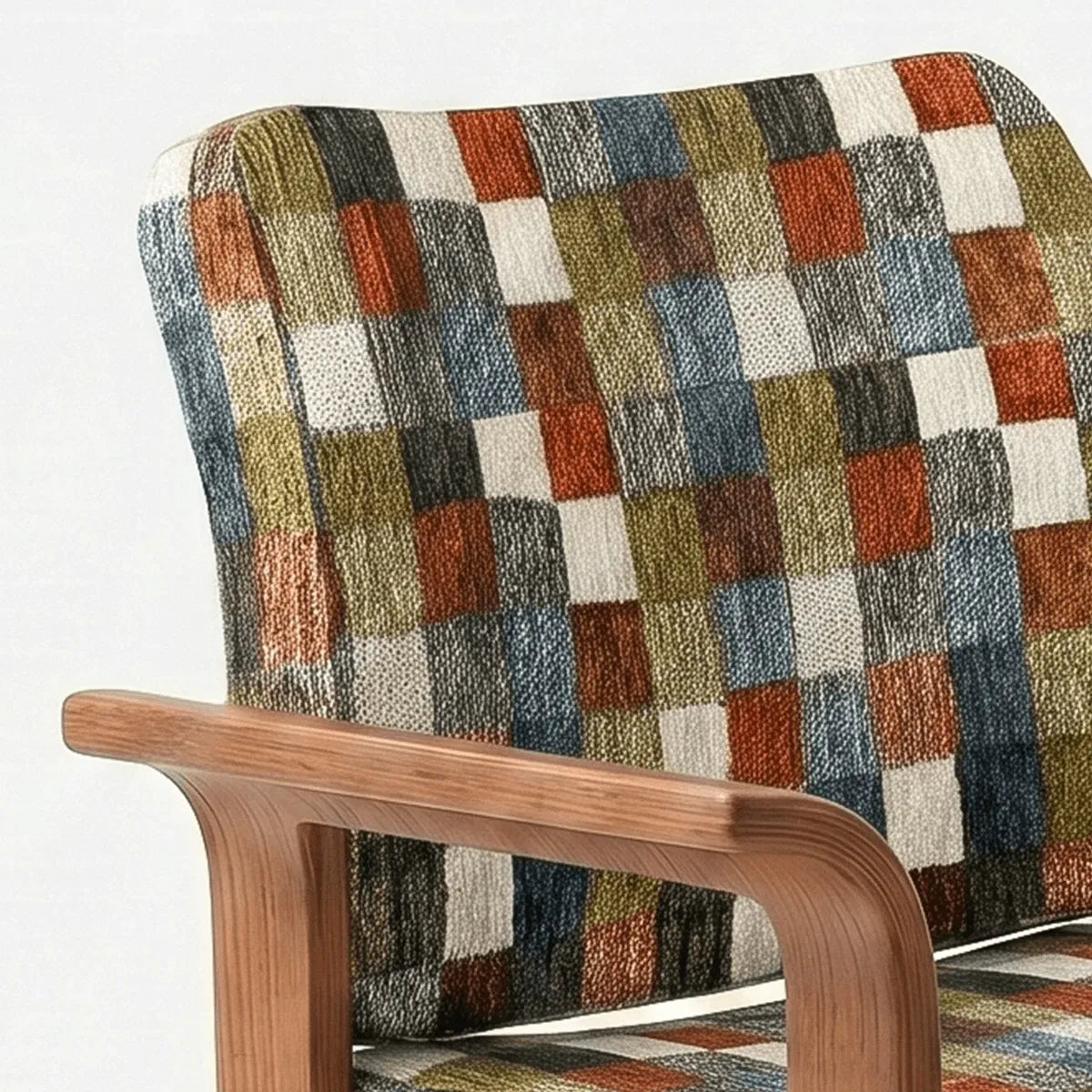 Retro Plaid Office Chair Series with Curved Wood Frame and Swivel Lift Base