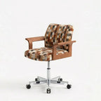 Retro Plaid Office Chair Series with Curved Wood Frame and Swivel Lift Base
