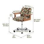 Retro Plaid Office Chair Series with Curved Wood Frame and Swivel Lift Base Dimensions