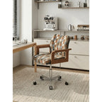 Retro Plaid Office Chair Series with Curved Wood Frame and Swivel Lift Base Main Product Image