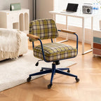 Retro Plaid Office Chair Series with Wood Armrests, Swivel Lift Base