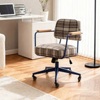 Retro Plaid Office Chair Series with Wood Armrests, Swivel Lift Base