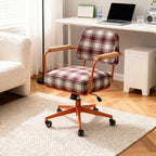 Retro Plaid Office Chair Series with Wood Armrests, Swivel Lift Base