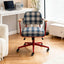 Retro Plaid Office Chair Series with Wood Armrests, Swivel Lift Base